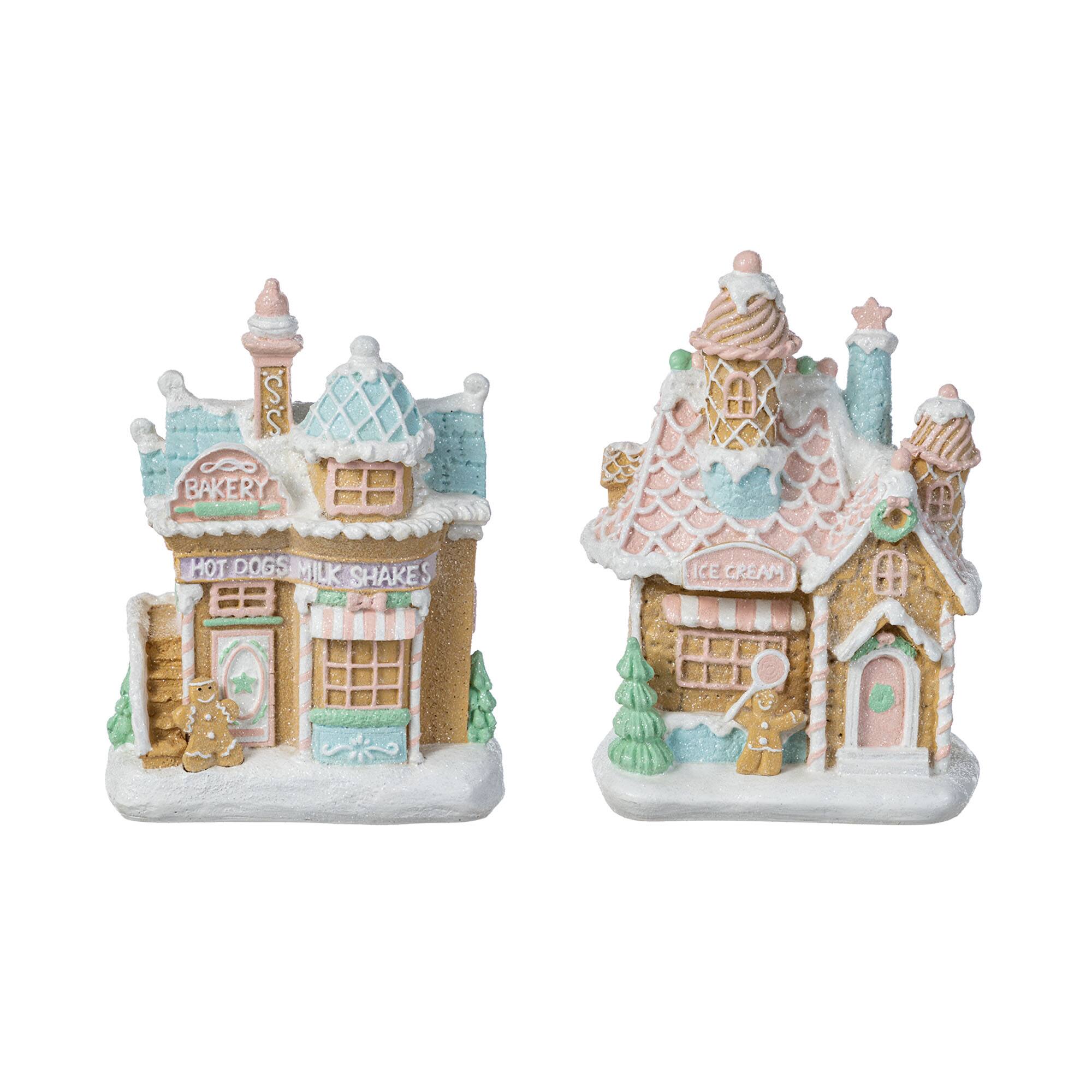 Glitzhome® 7" Christmas Macaron Resin Village Table Decor Set